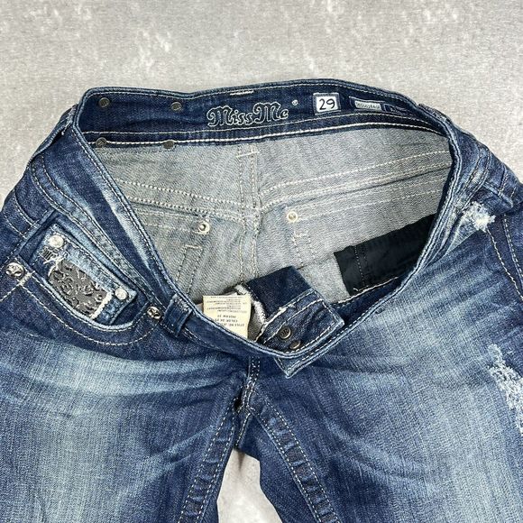 Miss Me Jeans Womens Size 29 Blue Boot Distress Jeweled Flap Pockets 3514 - Picture 12 of 15
